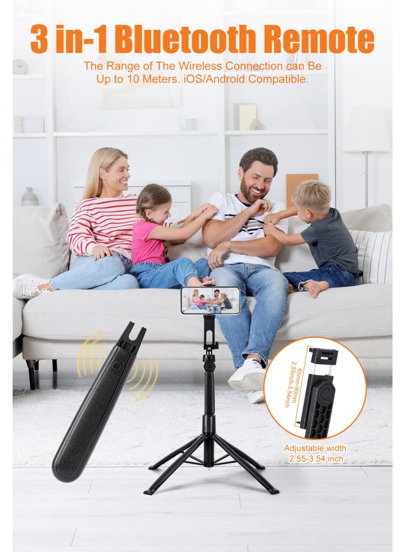 حامل خارجي أسود متعدد الوظائف،   عصا سيلفي قابلة للتمديد بطول 70 بوصة،   مع جهاز تحكم لاسلكي للتصوير،   مناسبة للصور الجماعية والبث المباشر وتسجيل الفيديو،   متوافق مع جميع الهواتف المحمولة. - Image 3